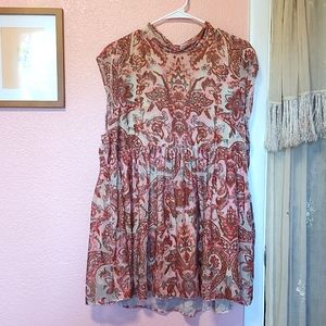 NWF Free People Pink Paisley Velvet Smock Dress or Tunic XL
